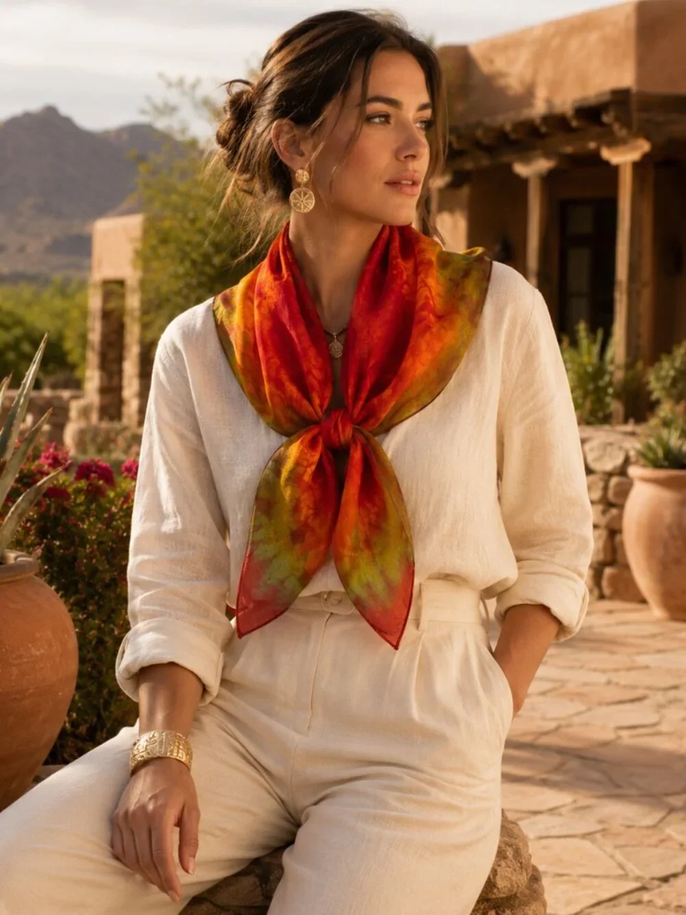 Vintage Wearable Art Hand-Dyed Sheer Scarf
